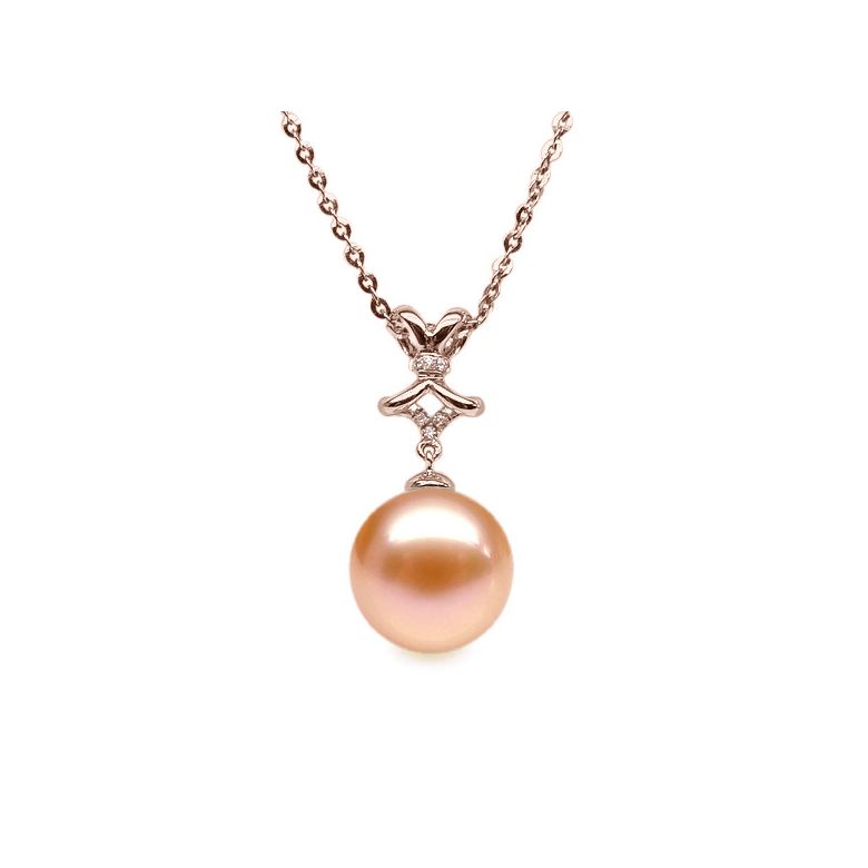 Ciondolo Fiocco Classico - Oro Rosa, Diamanti e Perla d'Acqua Dolce - 6