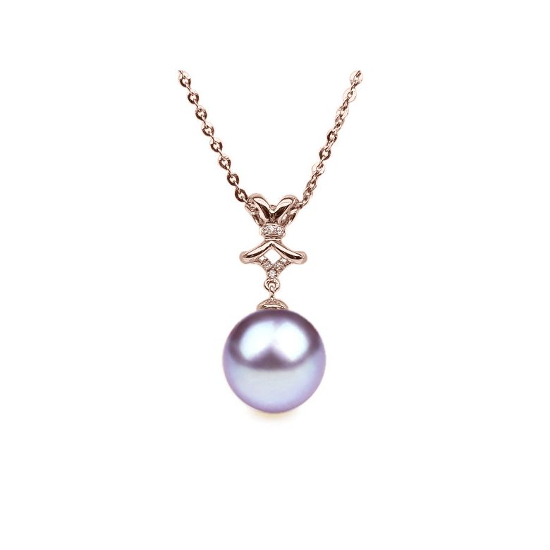 Ciondolo Fiocco Classico - Oro Rosa, Diamanti e Perla d'Acqua Dolce - 8