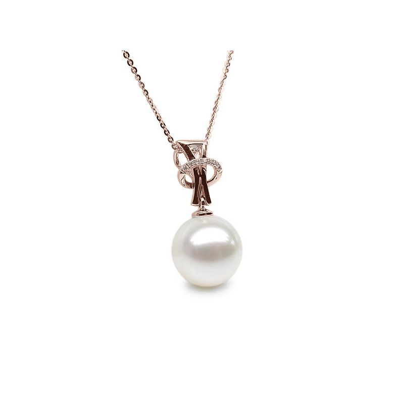 Ciondolo XO - Oro Rosa, Diamanti e Perla di Fiume - 2