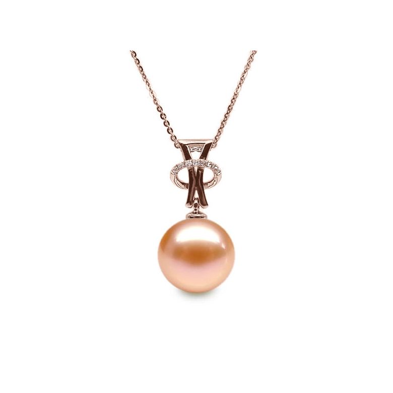 Ciondolo XO - Oro Rosa, Diamanti e Perla di Fiume - 9
