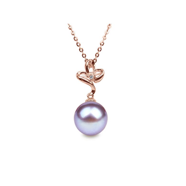 Ciondolo Fleur Romantique - Oro Rosa, Perla d'Acqua Dolce e Diamante - 10
