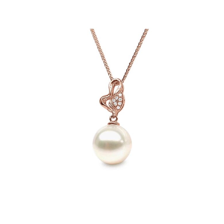 Ciondolo Jeune Pousse - Oro Rosa, Diamanti e Perla d'Acqua Dolce - 3