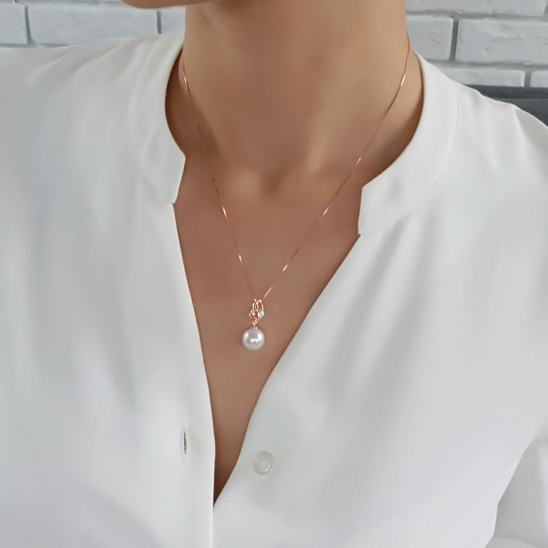 Ciondolo Jeune Pousse - Oro Rosa, Diamanti e Perla d'Acqua Dolce - 5