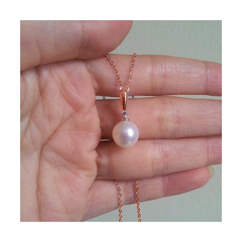 Ciondolo Hainan - Oro Rosa, Perla d'Acqua Dolce e Diamante - 7