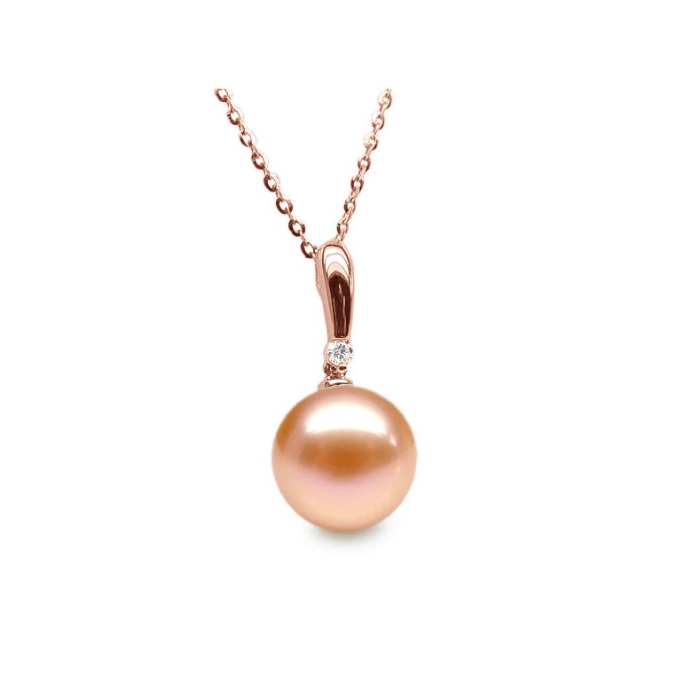 Ciondolo Hainan - Oro Rosa, Perla d'Acqua Dolce e Diamante - 9