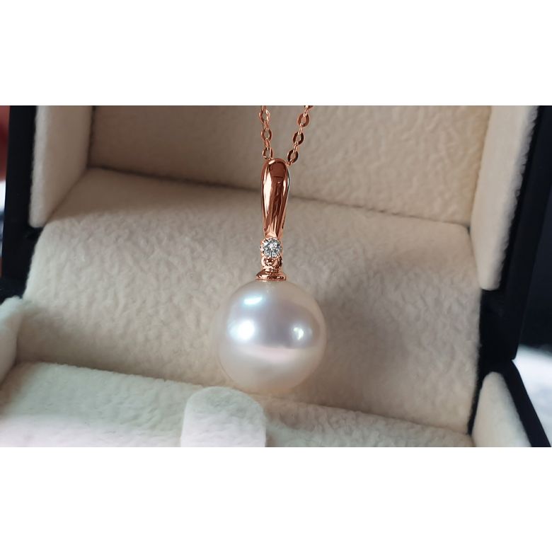 Ciondolo Hainan - Oro Rosa, Perla d'Acqua Dolce e Diamante - 14