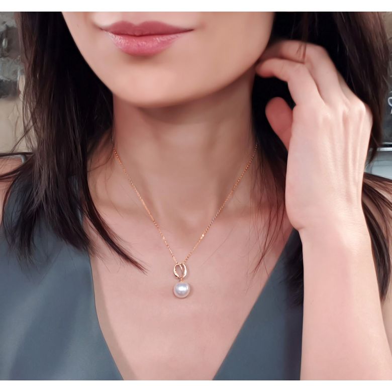 Ciondolo O My God - Oro Rosa, Diamanti e Perla di Fiume - 4