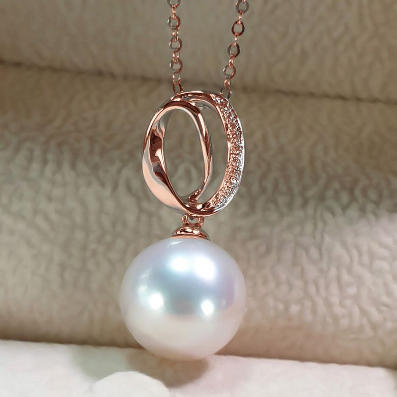 Ciondolo O My God - Oro Rosa, Diamanti e Perla di Fiume - 6