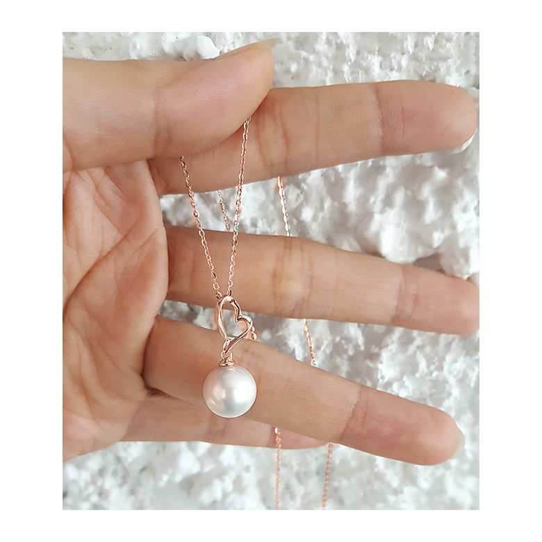 Ciondolo Coeur de Cupidon - Oro Rosa 18kt e Perla d'Acqua Dolce Bianca - 6