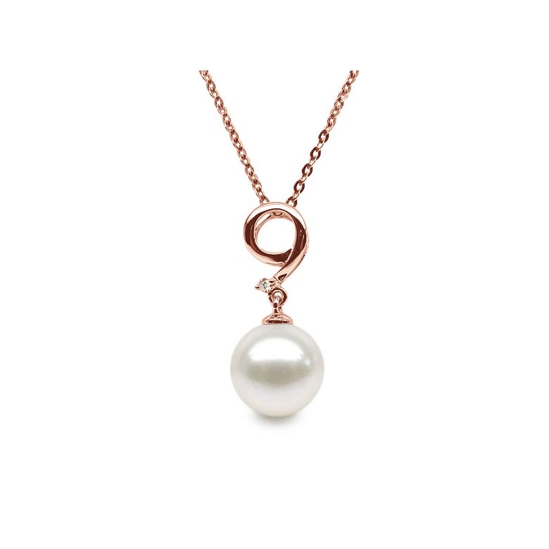Ciondolo Numero 9 - Perla d'Acqua Dolce, Oro Rosa e Diamanti - 1