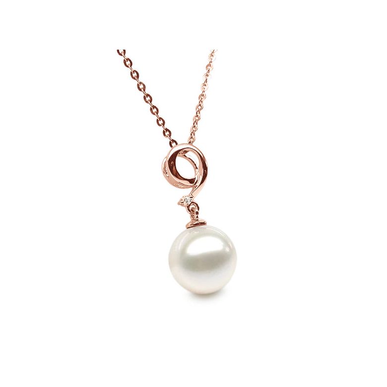 Ciondolo Numero 9 - Perla d'Acqua Dolce, Oro Rosa e Diamanti - 3