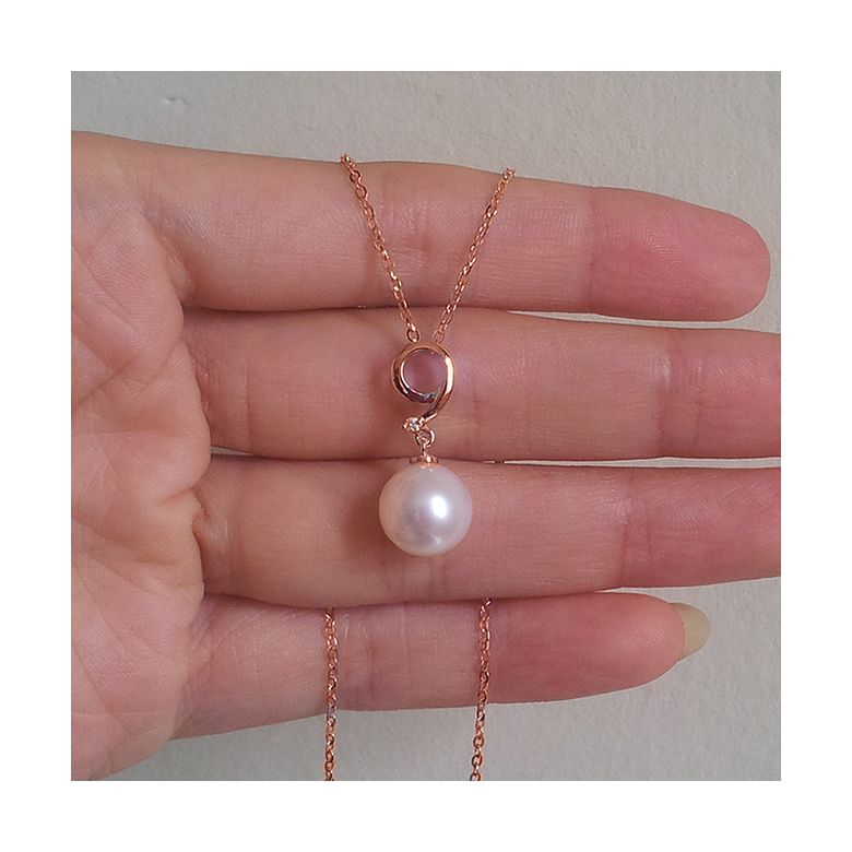 Ciondolo Numero 9 - Perla d'Acqua Dolce, Oro Rosa e Diamanti - 7