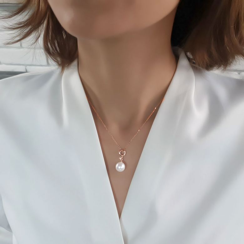 Ciondolo Numero 9 - Perla d'Acqua Dolce, Oro Rosa e Diamanti - 8