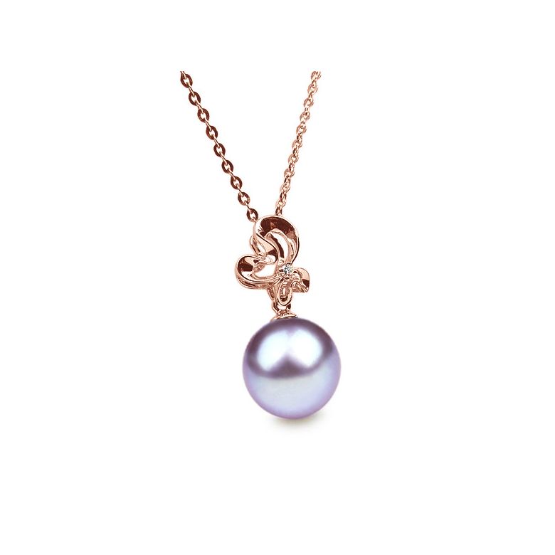 Ciondolo Fleur Sauvage - Oro Rosa, Perla d'Acqua Dolce e Diamante - 8