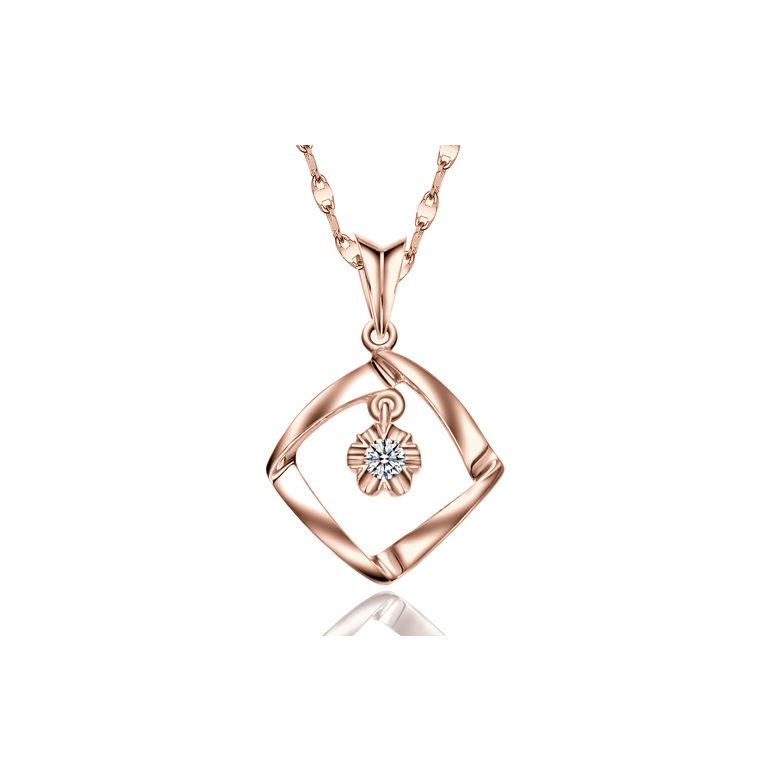 Ciondolo diamante oro rosa carrelet incurvé - Diamante solitario - 1