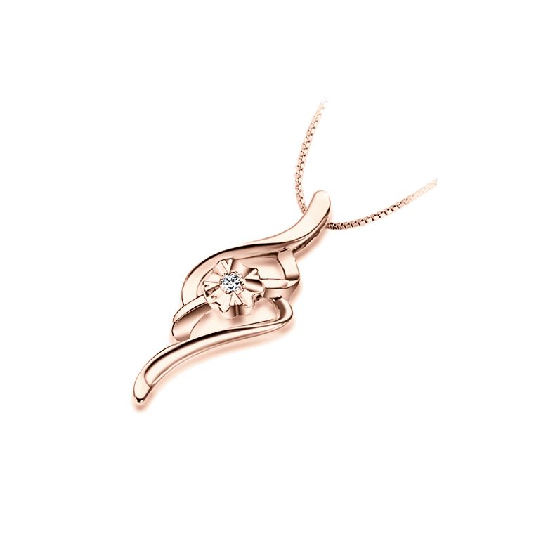 Ciondolo con Diamante Solitario - Fiore d'Oro Rosa - 3