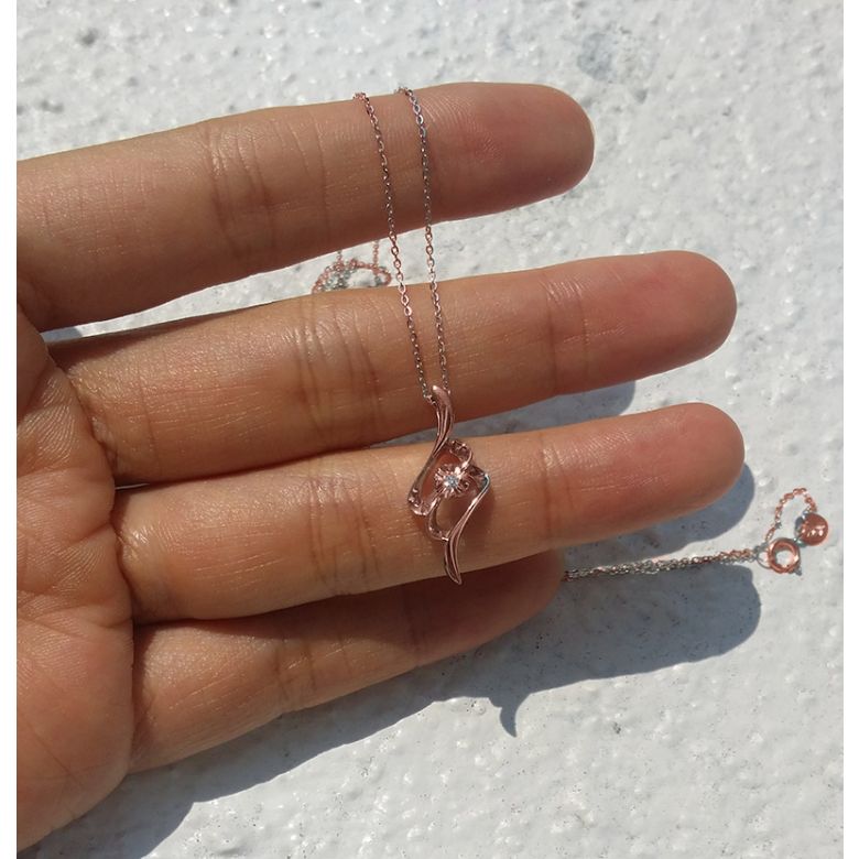 Ciondolo con Diamante Solitario - Fiore d'Oro Rosa - 4
