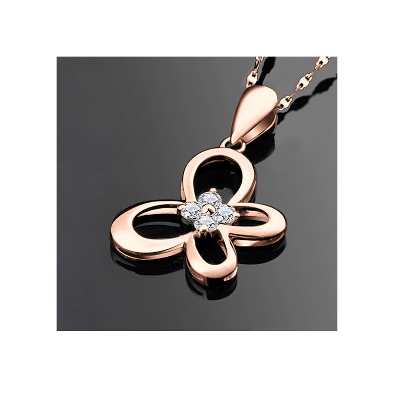 Ciondolo ali di farfalla - Oro rosa 18k e diamanti - 3