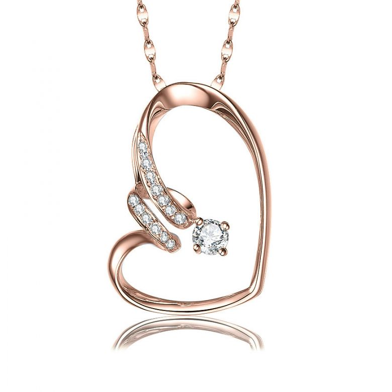 Ciondolo cuore stilizzato oro rosa - Diamanti taglio brillante - 1