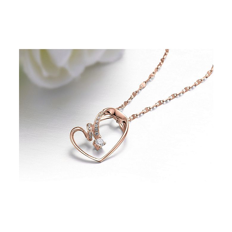 Ciondolo cuore stilizzato oro rosa - Diamanti taglio brillante - 2