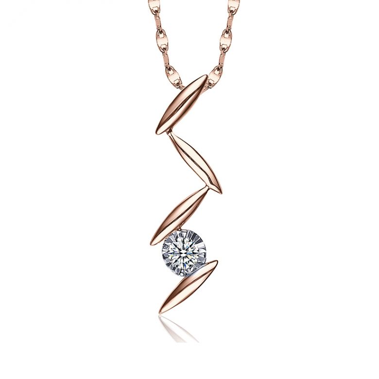 Ciondolo diamante e oro rosa - Fiori di crisantemo - 1
