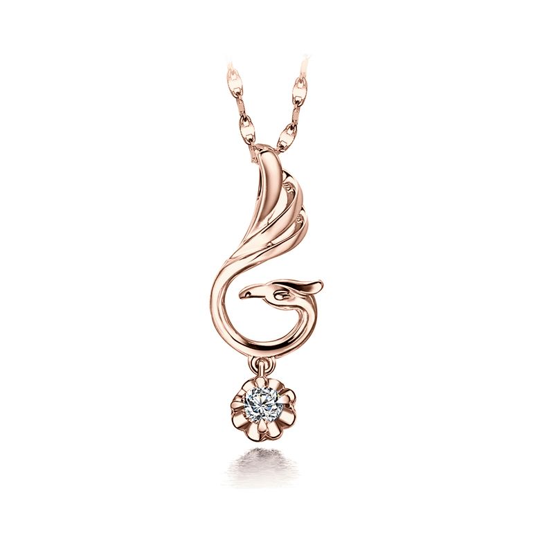 Ciondolo cigno bianco - Diamante solitario oro rosa - 1