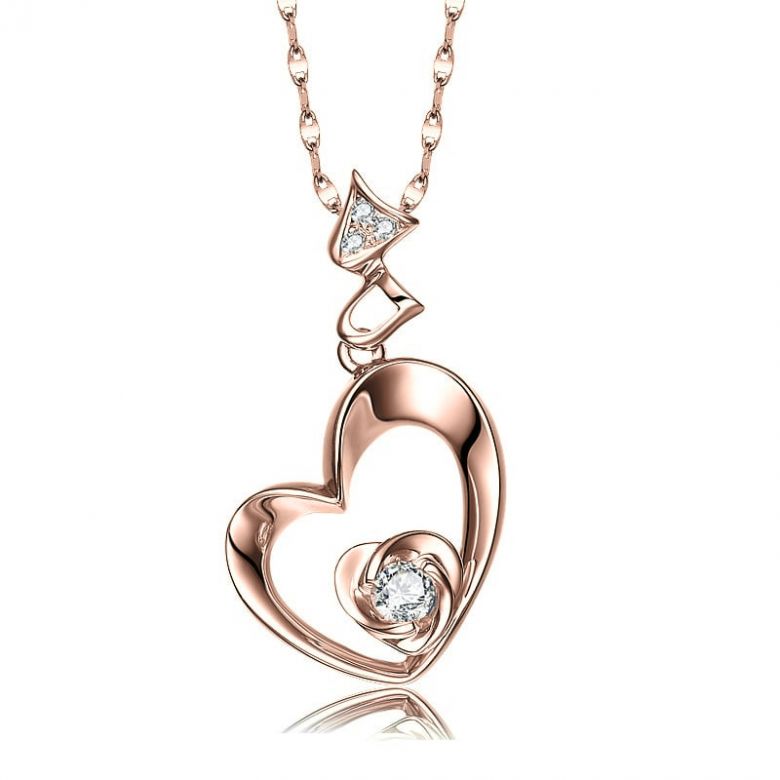 Ciondolo cuore di rosa - Diamanti, oro rosa 18k - 1