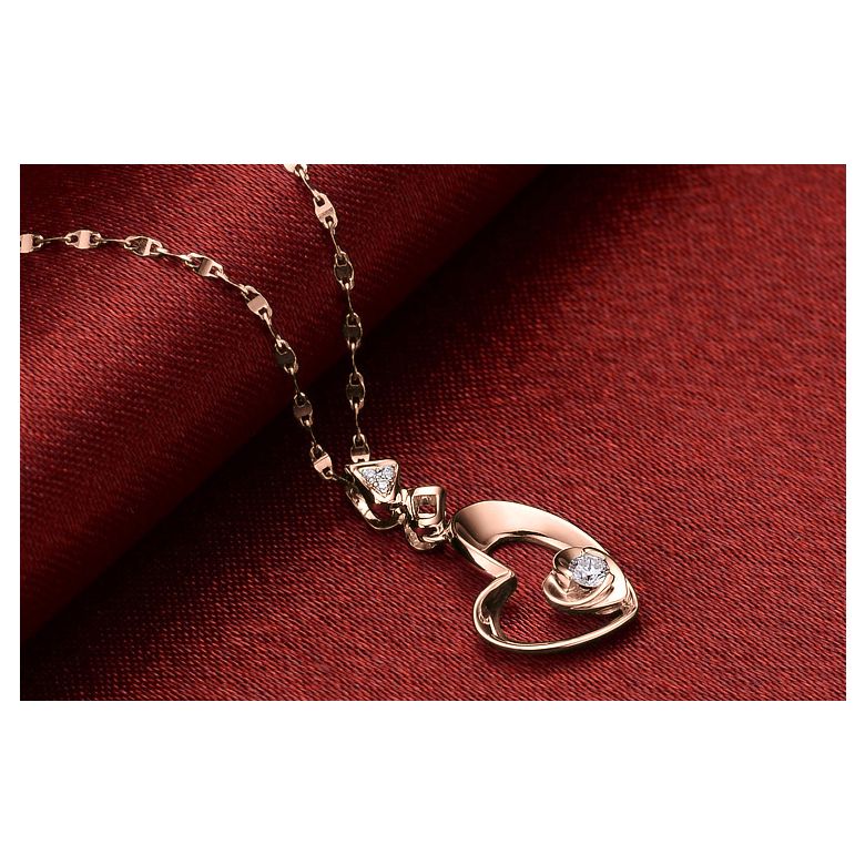 Ciondolo cuore di rosa - Diamanti, oro rosa 18k - 3