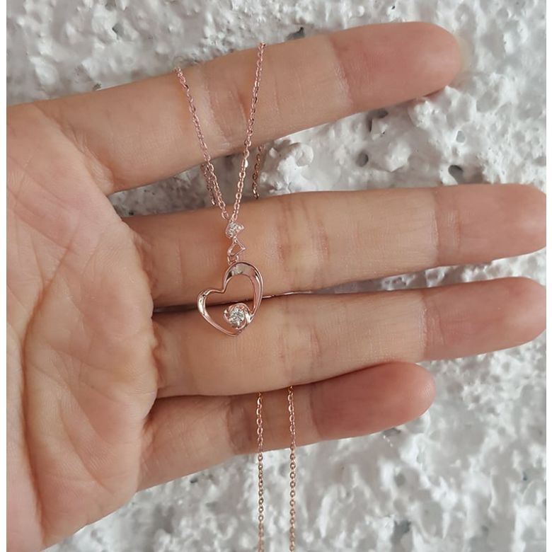 Ciondolo cuore di rosa - Diamanti, oro rosa 18k - 2
