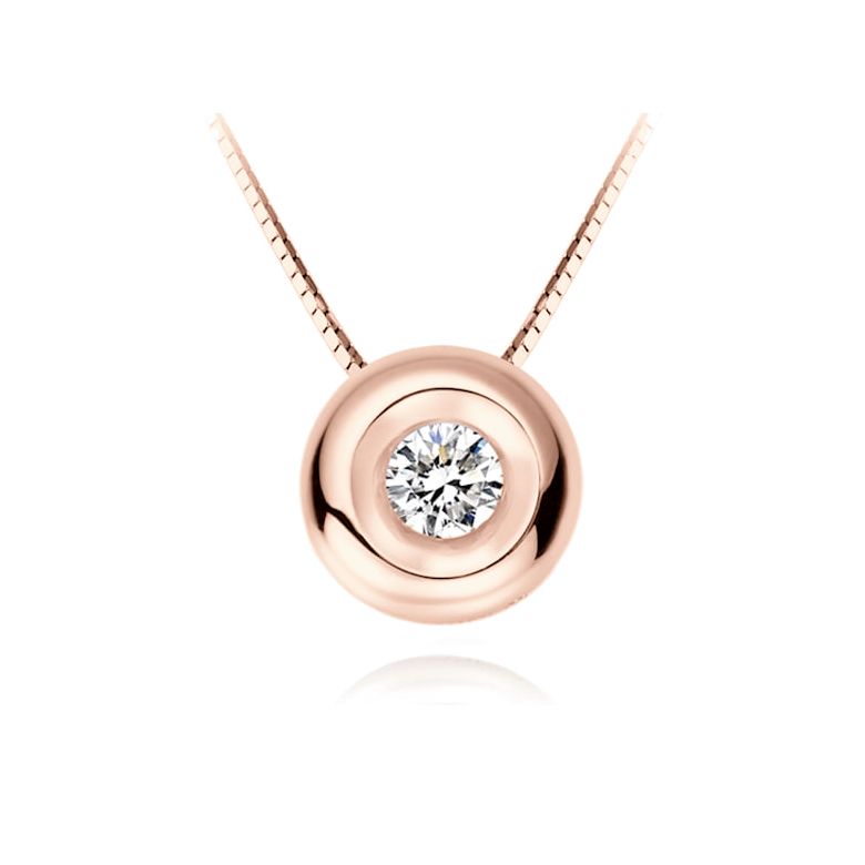 Ciondolo contemporaneo oro rosa a forma di O - Diamante incastonato chiuso 0.10ct - 1