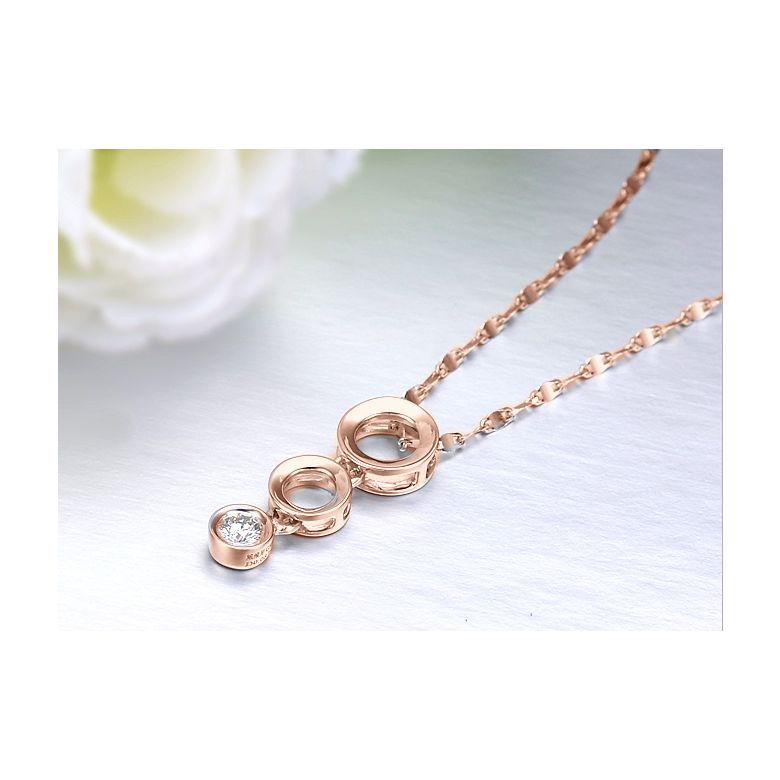 Ciondolo contemporaneo oro rosa a forma di O - Diamante incastonato chiuso 0.10ct - 3