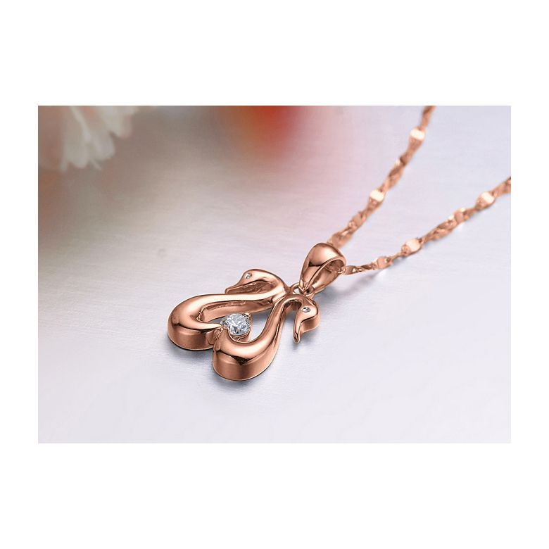 Ciondolo coppia di cigni - Diamante e oro rosa - 2