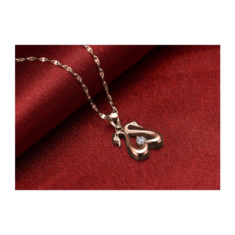 Ciondolo coppia di cigni - Diamante e oro rosa - 3