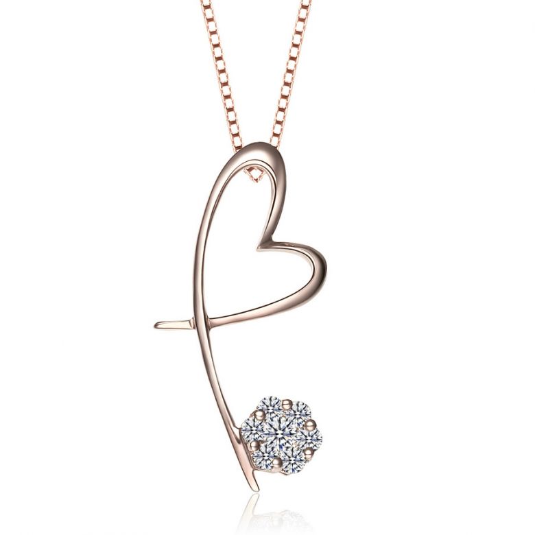 Ciondolo cuore farfalla - Oro rosa e diamanti - 1
