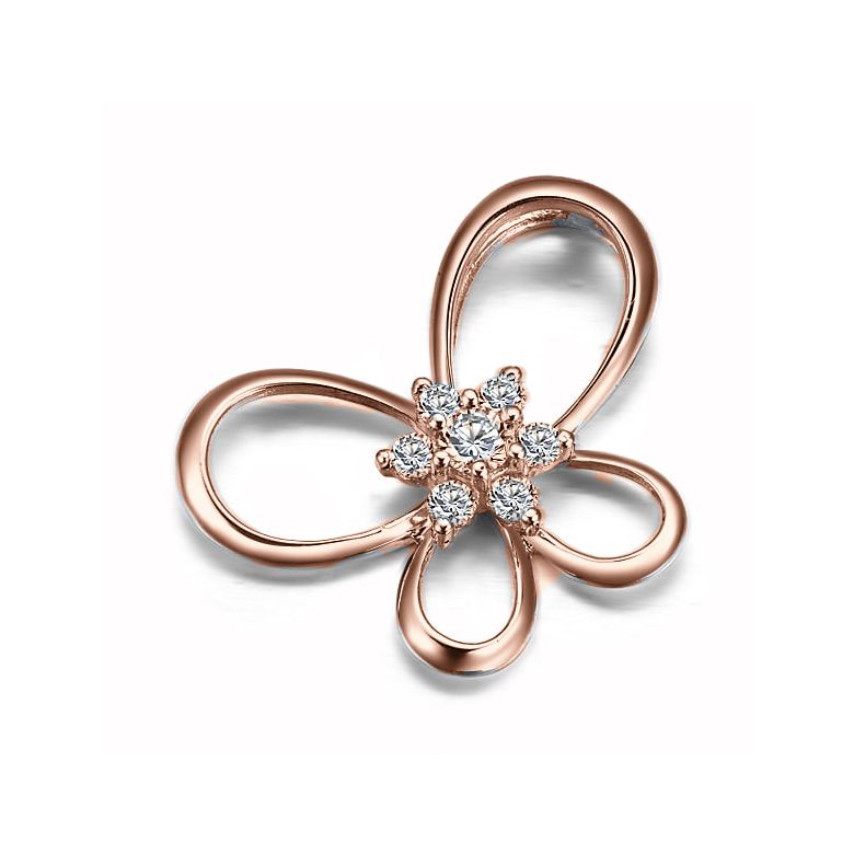 Ciondolo fiore en farfalla - Oro rosa 18 carati - Diamanti 0.10ct - 2