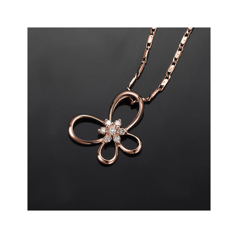 Ciondolo fiore en farfalla - Oro rosa 18 carati - Diamanti 0.10ct - 3