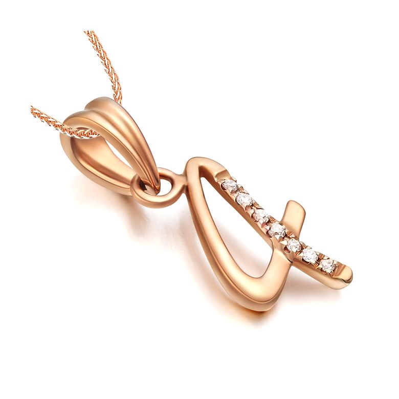 Ciondolo chiffre 4 - Oro rosa 18cts - Diamanti 0.015ct - 3