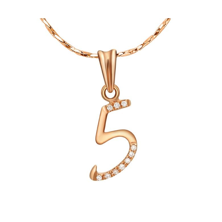 Ciondolo chiffre 5 - Oro rosa 18cts - Diamanti 0.02ct - 1