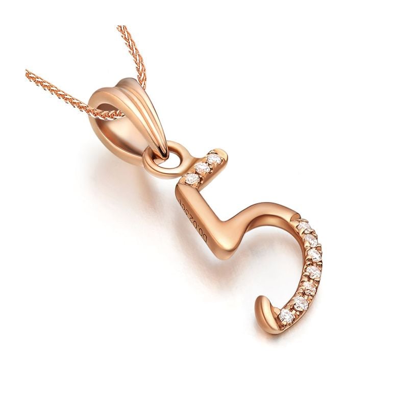 Ciondolo chiffre 5 - Oro rosa 18cts - Diamanti 0.02ct - 3