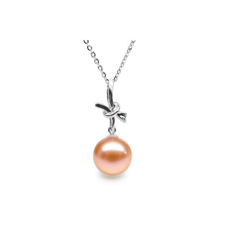 Ciondolo Noeud Merveilleux Oro Bianco 18kt, Perla di Acqua Dolce Rosa 10/10.5mm - 1