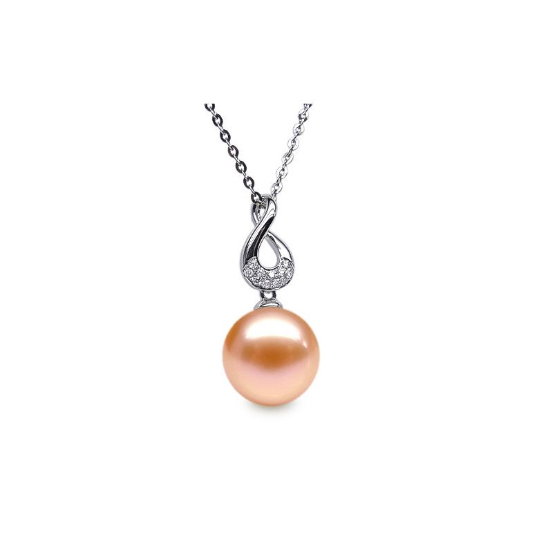 Ciondolo Twist Oro Bianco 18kt, Perla di Acqua Dolce Rosa 10/10.5mm - 1