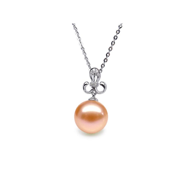 Ciondolo Armoiries noblesse Oro Bianco 18kt, Perla di Acqua Dolce Rosa 10/10.5mm - 1