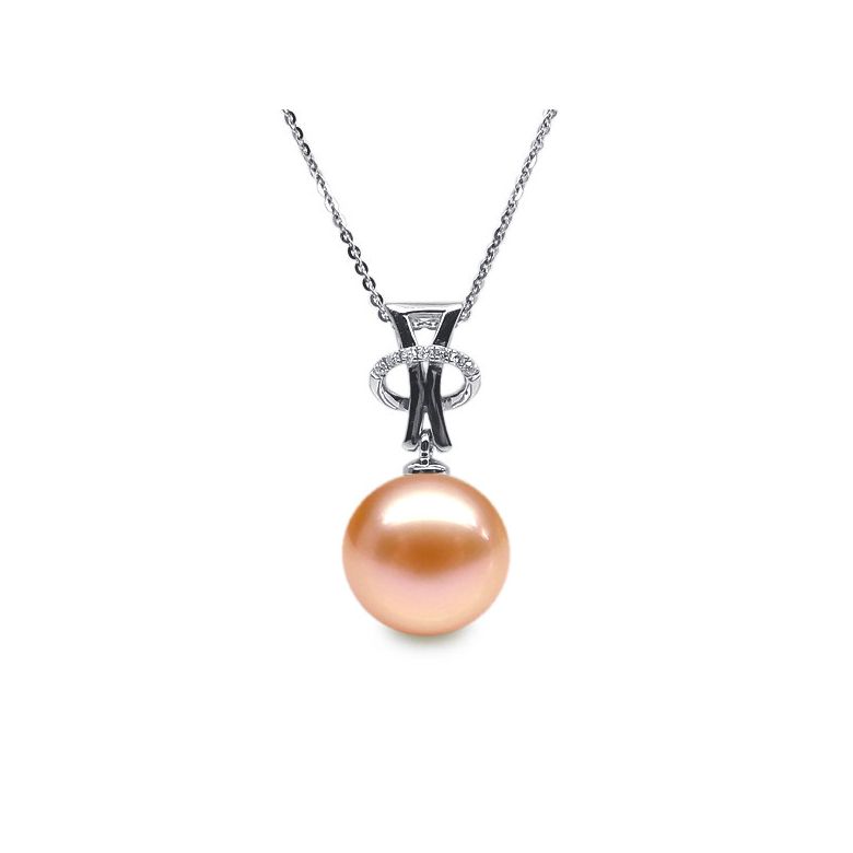 Ciondolo XO Oro Bianco 18kt, Perla di Acqua Dolce Rosa 10/10.5mm - 1