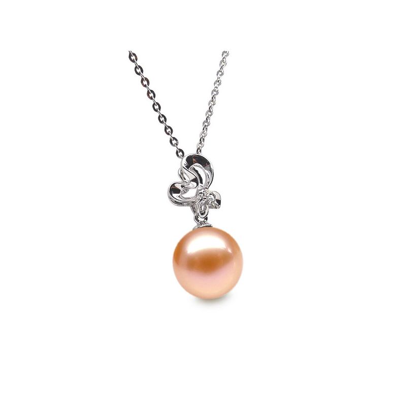 Ciondolo Fleur sauvage Oro Bianco 18kt, Perla di Acqua Dolce Rosa 10/10.5mm - 1