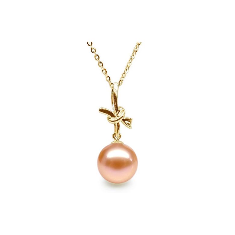 Ciondolo Noeud Merveilleux Oro Giallo 18kt, Perla di Acqua Dolce Rosa 10/10.5mm - 1