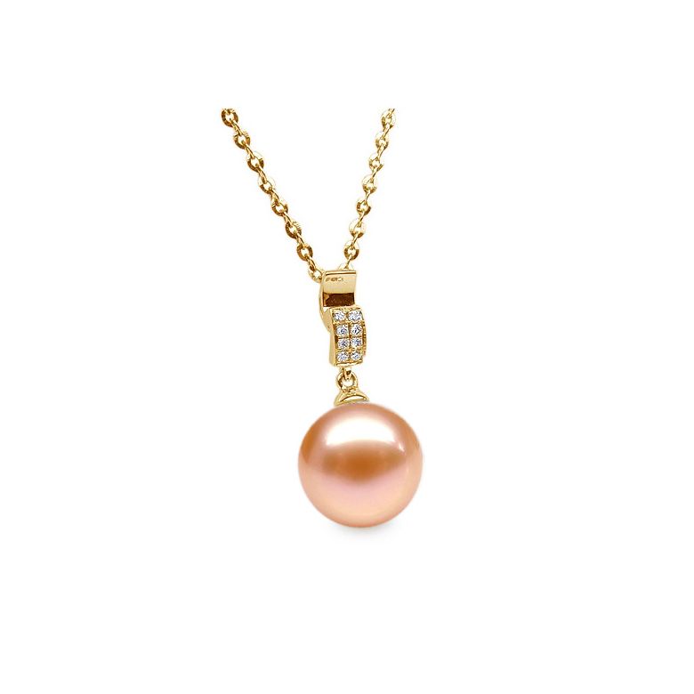 Ciondolo Xilo Oro Giallo 18kt, Perla di Acqua Dolce Rosa 10/10.5mm - 1
