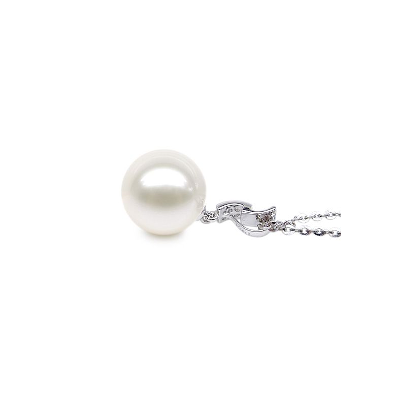 Ciondolo Xilo - Oro Bianco, Perla d'Acqua Dolce e Diamanti - 4