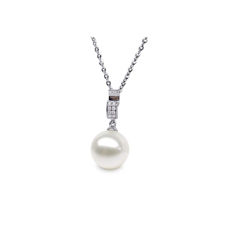Ciondolo Xilo - Oro Bianco, Perla d'Acqua Dolce e Diamanti - 3