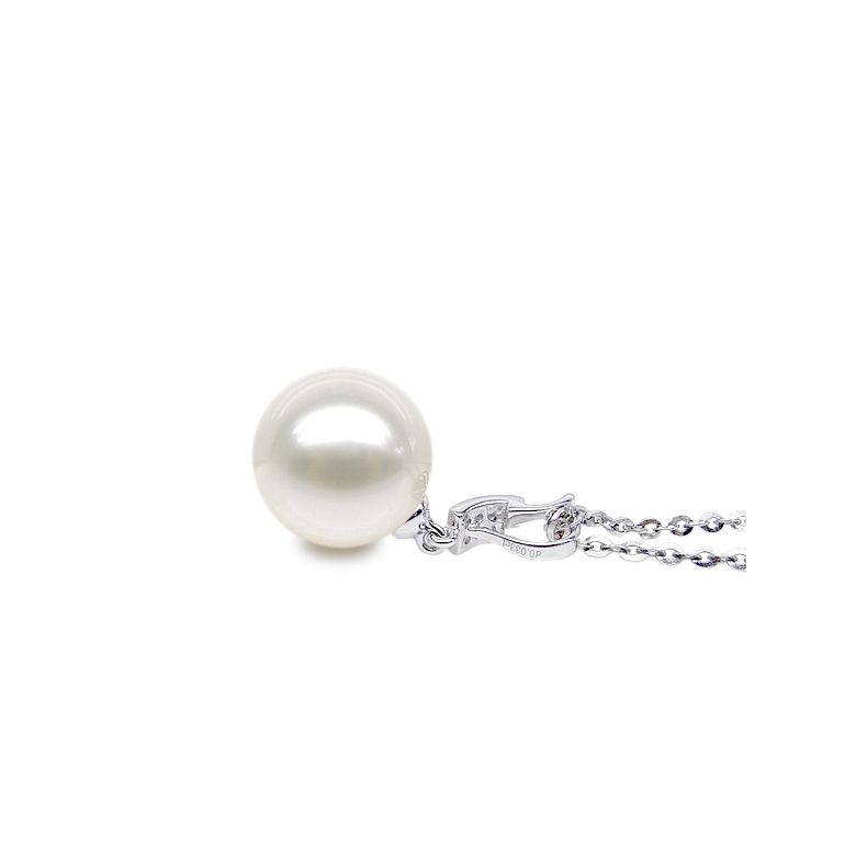 Ciondolo Xilo - Oro Bianco, Perla d'Acqua Dolce e Diamanti - 2