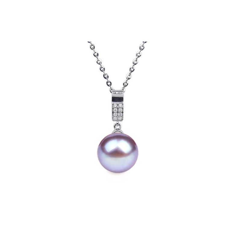 Ciondolo Xilo - Oro Bianco, Perla d'Acqua Dolce e Diamanti - 9